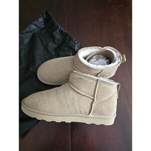 JustFab Charlee Tan Faux Fur Lined Mini Ankle Boots Women US 9 NEW